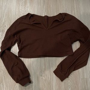 brown waffle knit cropped sweater - s